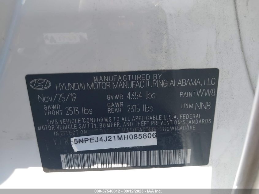 2020 Hyundai Sonata Limited VIN: 5NPEH4J26LH008973 Lot: 37546812