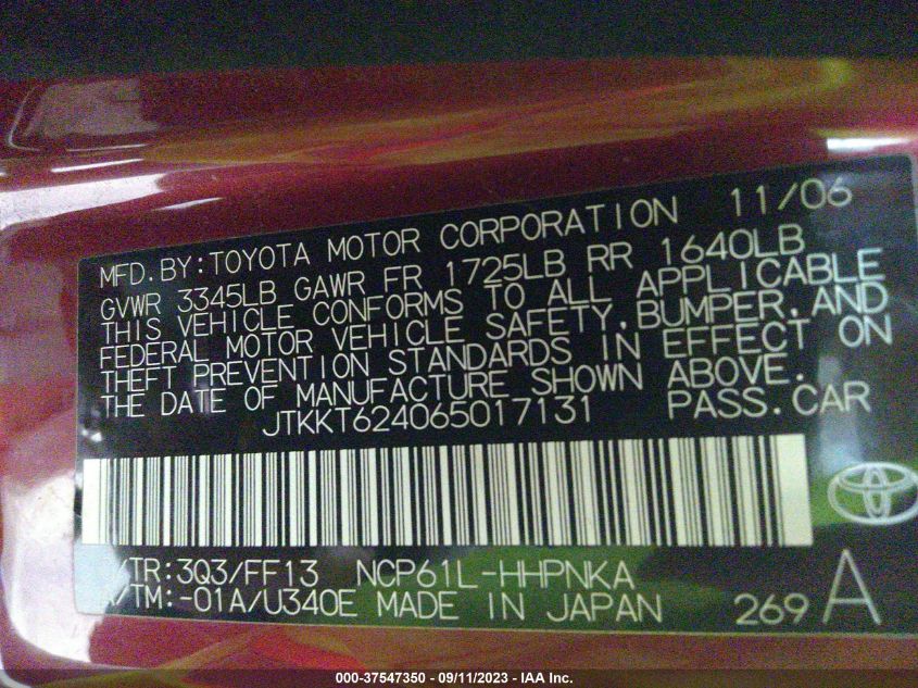 2006 Scion Xa VIN: JTKKT624065017131 Lot: 37547350