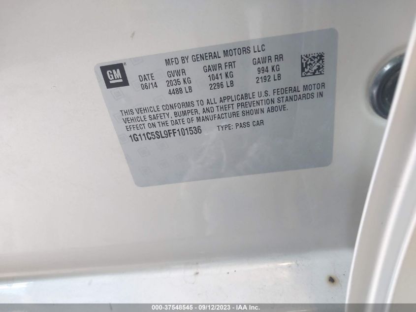 1G11C5SL9FF101536 2015 Chevrolet Malibu Lt