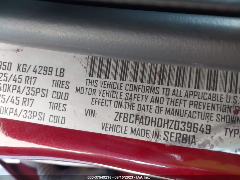 2017 Fiat 500L Trekking VIN: ZFBCFADH0HZ039649 Lot: 37549235