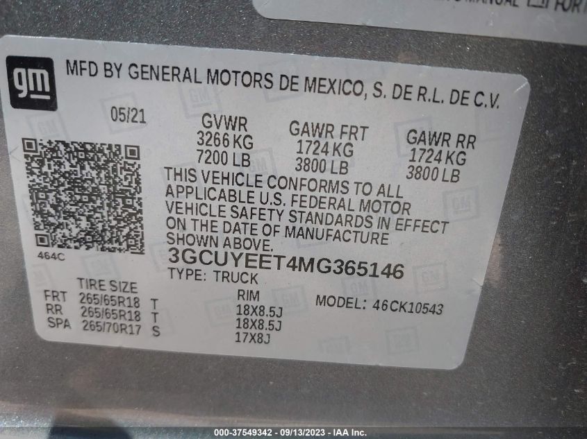 2021 Chevrolet Silverado 1500 Rst VIN: 3GCUYEET4MG365146 Lot: 37549342
