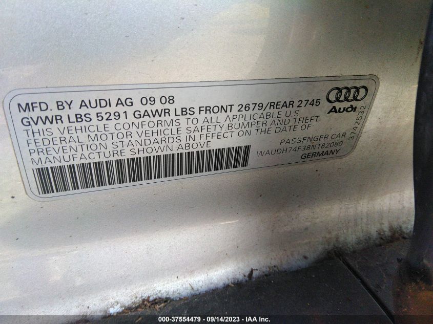 2008 Audi A6 3.2 VIN: WAUDH74F38N182080 Lot: 37554479