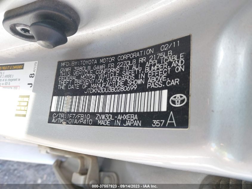 JTDKN3DU3B0280699 2011 Toyota Prius I/Ii/Iii/Iv/V