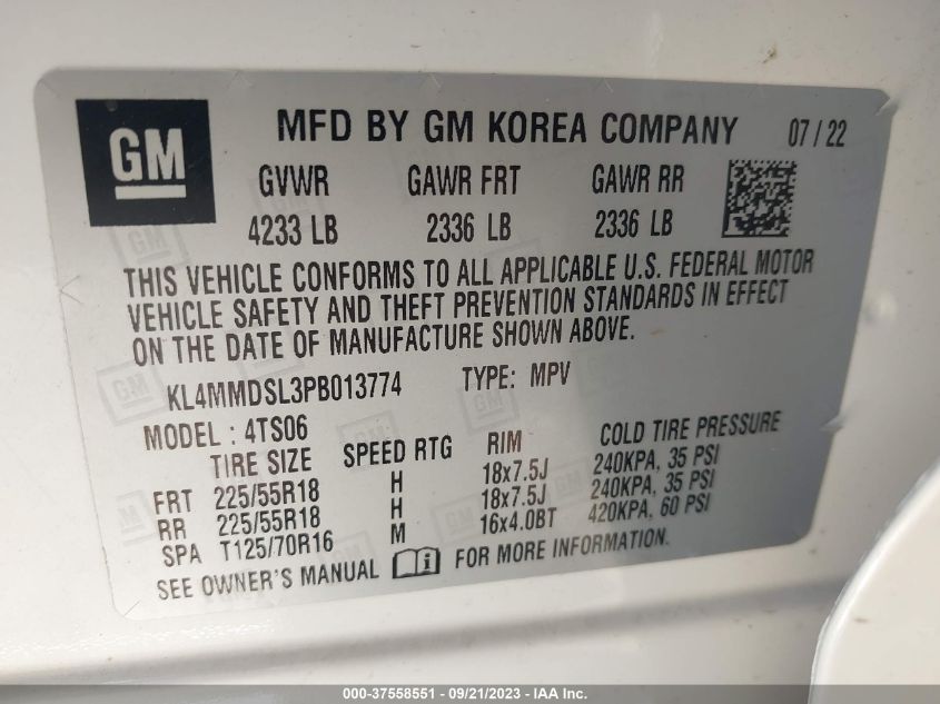 2023 Buick Encore Gx Select Fwd VIN: KL4MMDSL3PB013774 Lot: 37558551