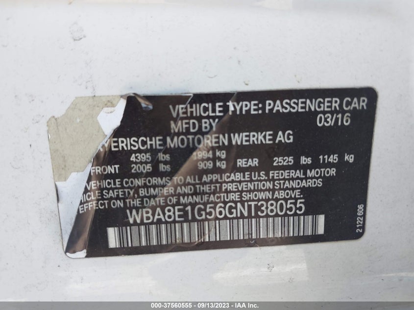 2016 BMW 320I WBA8E1G56GNT38055