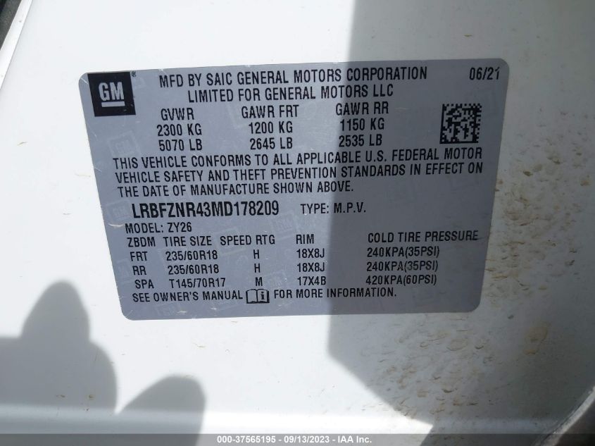 LRBFZNR43MD178209 2021 Buick Envision Fwd Essence