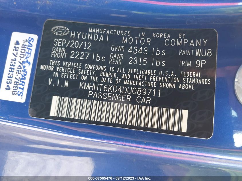 KMHHT6KD4DU089711 2013 Hyundai Genesis 2.0T