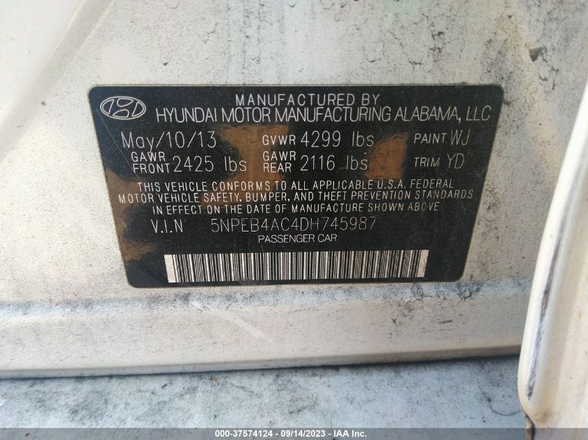 5NPEB4AC4DH745987 2013 Hyundai Sonata Gls