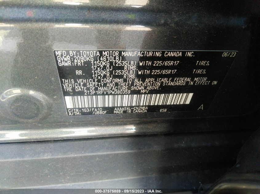 2T3P1RFV1PW380359 2023 Toyota Rav4 Xle