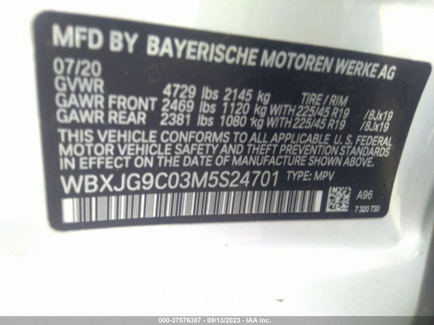 2021 BMW X1 xDrive28I VIN: WBXJG9C03M5S24701 Lot: 37576387