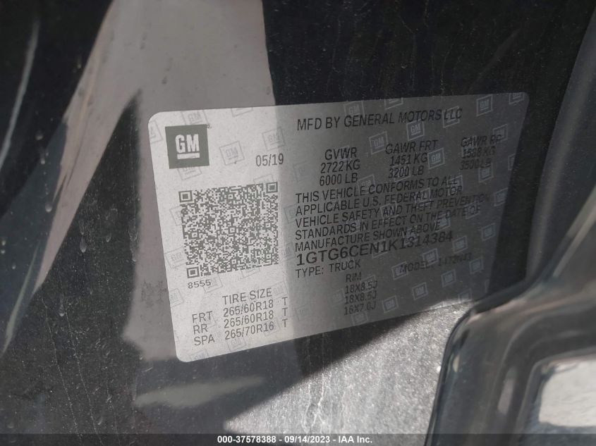 2019 GMC Canyon Sle VIN: 1GTG6CEN1K1314384 Lot: 38095528