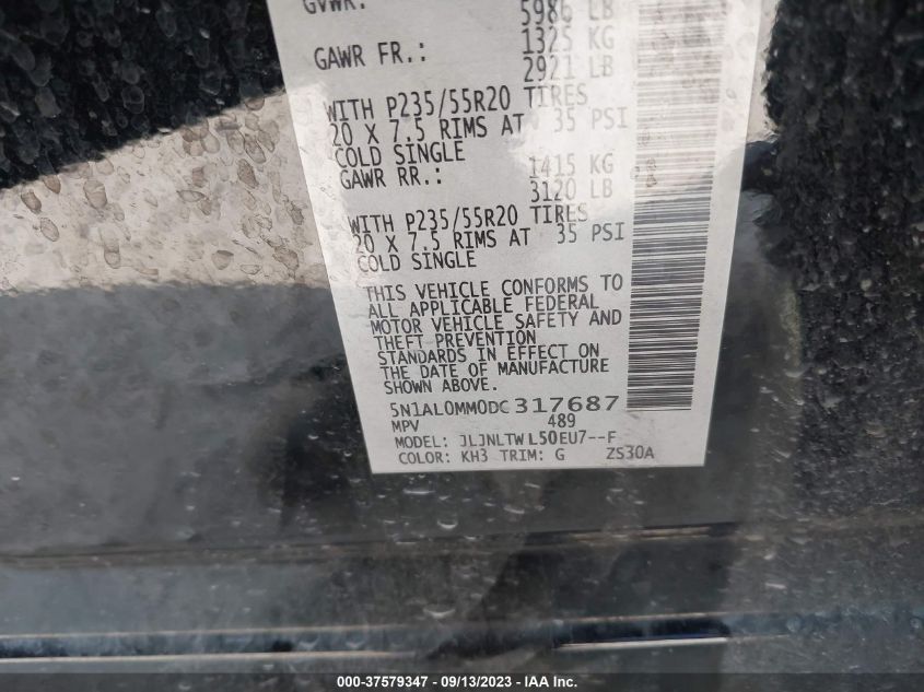 2013 Infiniti Jx VIN: 5N1AL0MM0DC317687 Lot: 37579347