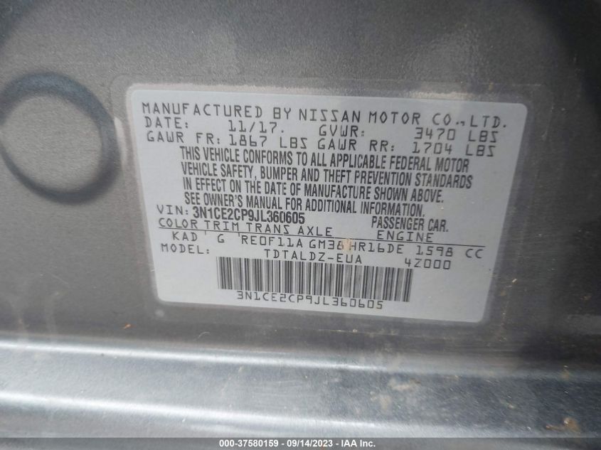 3N1CE2CP9JL360605 2018 Nissan Versa Note Sv