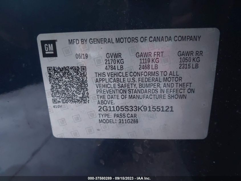 2G1105S33K9155121 2019 Chevrolet Impala Premier