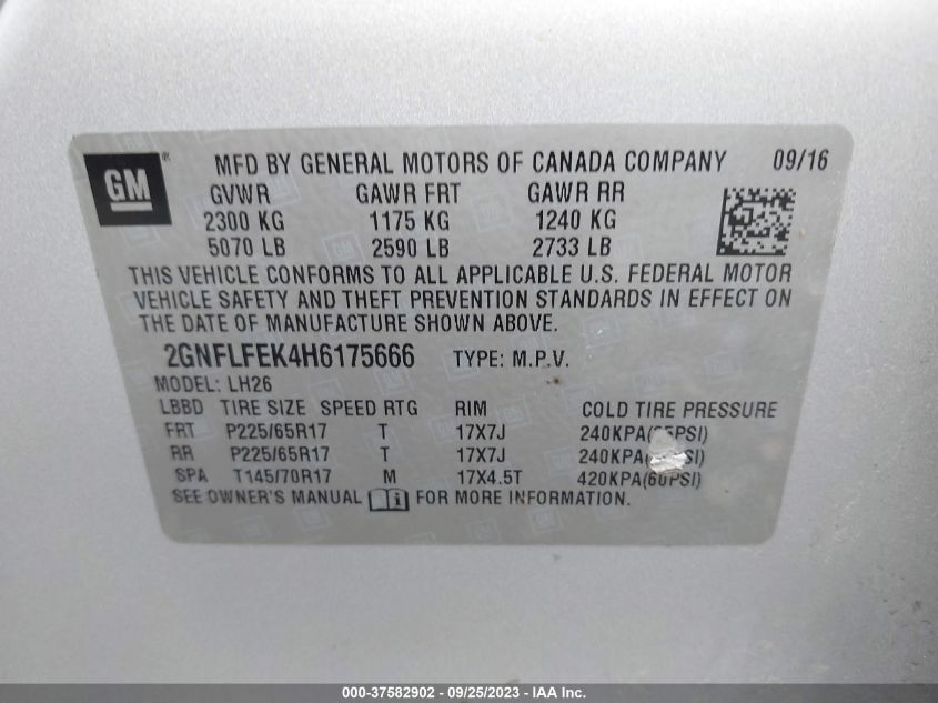 2GNFLFEK4H6175666 2017 Chevrolet Equinox Lt