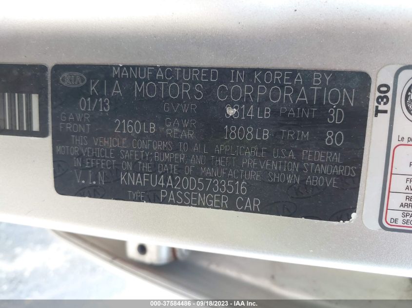 KNAFU4A20D5733516 2013 Kia Forte Ex