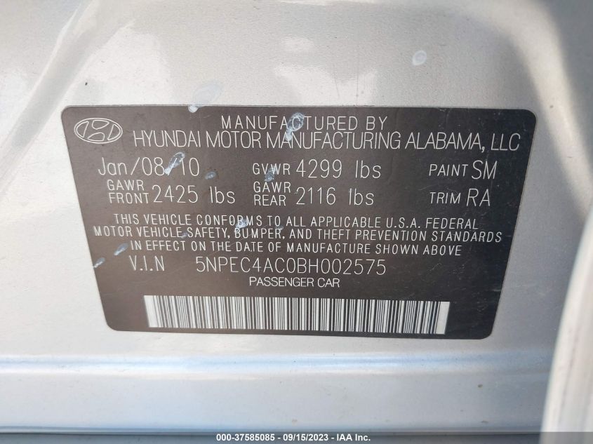 5NPEC4AC0BH002575 2011 Hyundai Sonata Ltd