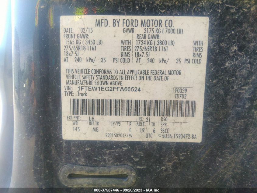 1FTEW1EG2FFA66524 2015 Ford F-150 Xlt