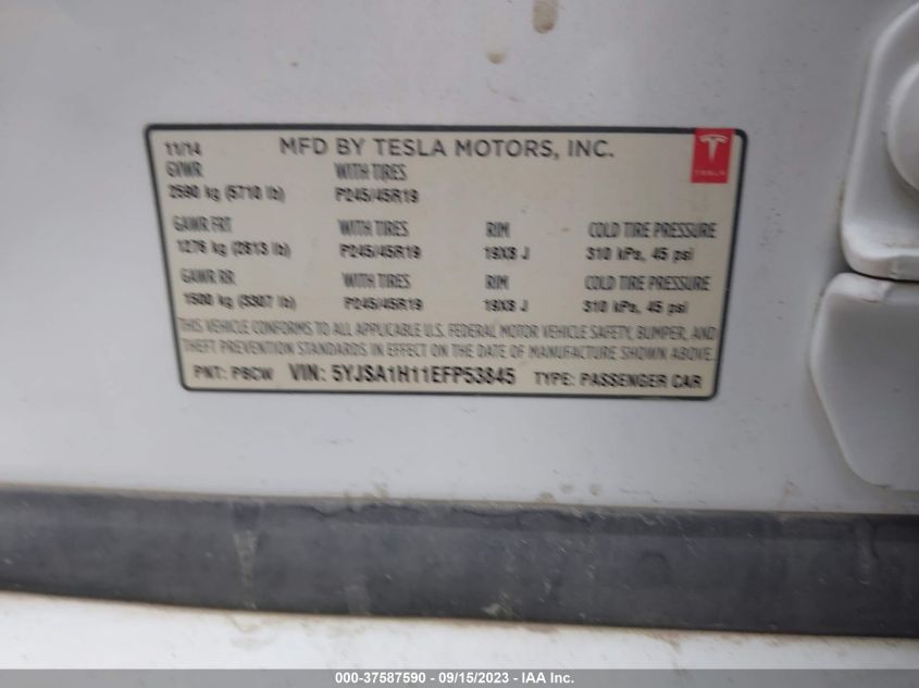 2014 Tesla Model S 60 Kwh Battery/P85 VIN: 5YJSA1H11EFP53845 Lot: 37587590