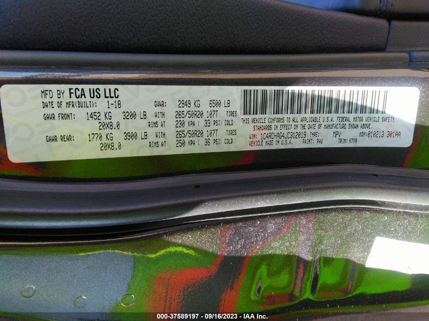 1C4RDHAG4JC312019 2018 Dodge Durango Sxt