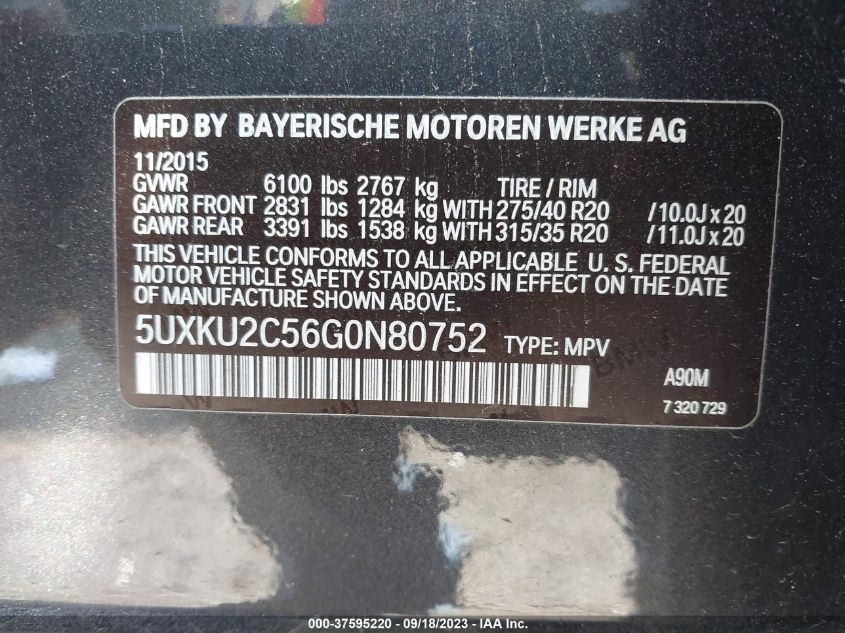 VIN 5UXKU2C56G0N80752 2016 BMW X6, Xdrive35I no.9