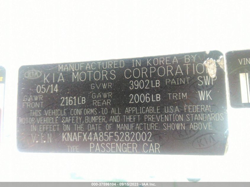 KNAFX4A85F5282002 2015 Kia Forte Ex