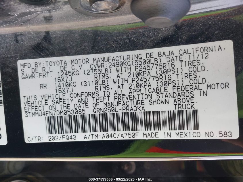 3TMMU4FN7DM053085 2013 Toyota Tacoma Base V6