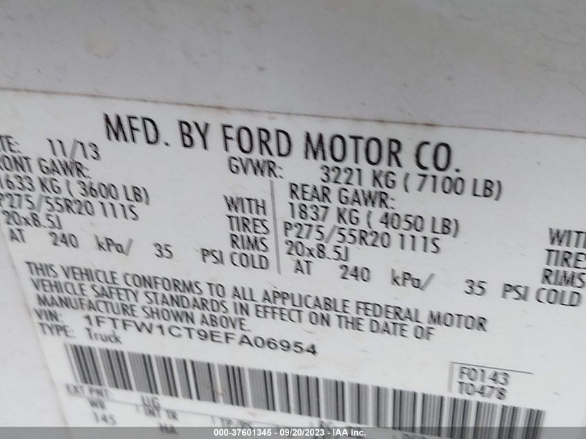 1FTFW1CT9EFA06954 2014 Ford F-150 Lariat