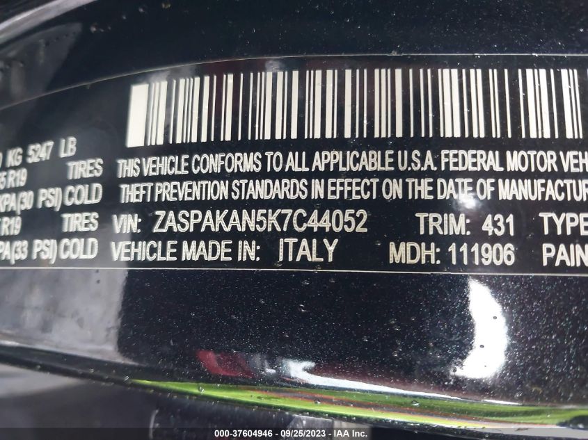 ZASPAKAN5K7C44052 2019 Alfa Romeo Stelvio Sport