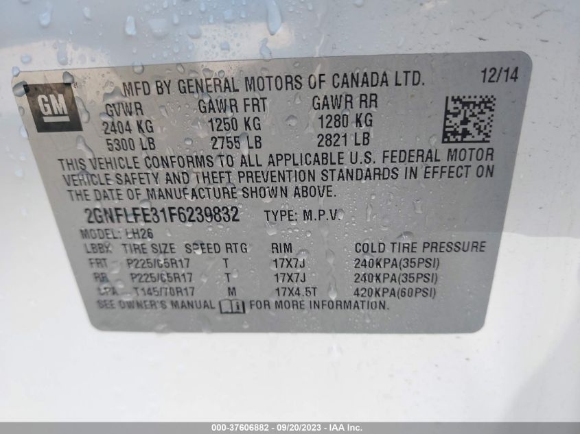 2GNFLFE31F6239832 2015 Chevrolet Equinox 1Lt