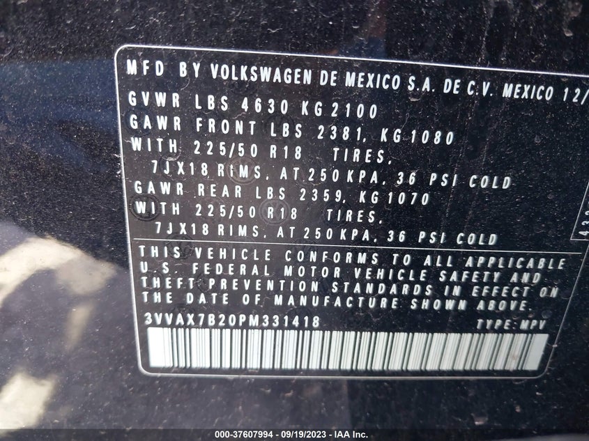 2023 VOLKSWAGEN TAOS 1.5T S - 3VVAX7B20PM331418