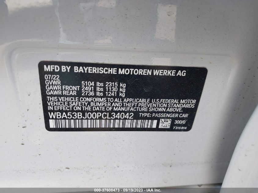 WBA53BJ00PCL34042 2023 BMW 5 Series 540I