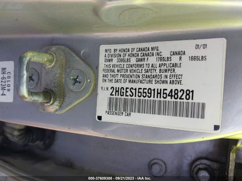 2HGES15591H548281 2001 Honda Civic Lx