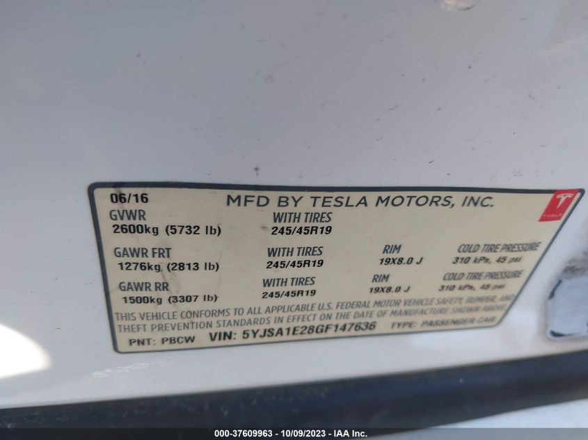 5YJSA1E28GF147636 2016 Tesla Model S 60D/70D/75D/85D/90D