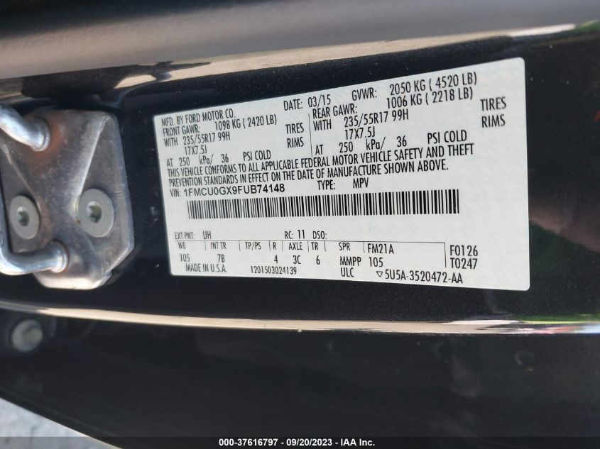 1FMCU0GX9FUB74148 2015 Ford Escape Se