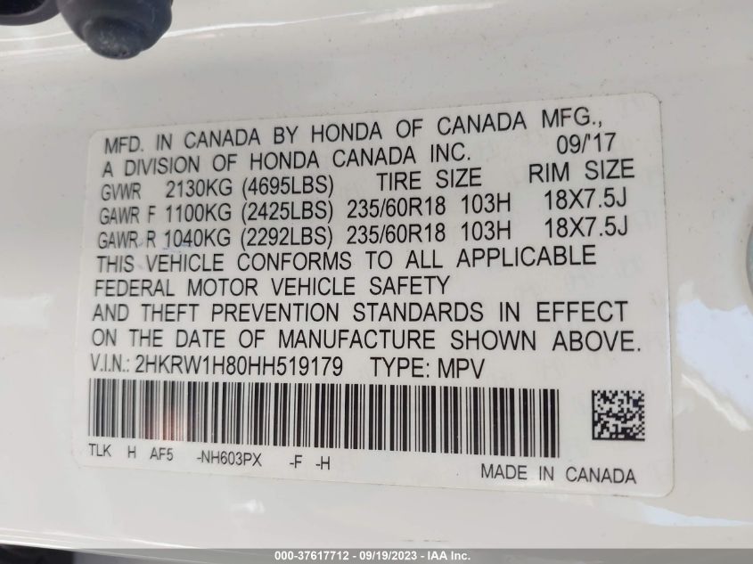 2HKRW1H80HH519179 2017 Honda Cr-V Ex-L