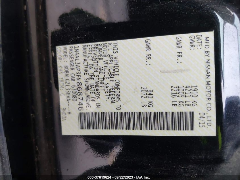 1N4AL3AP3FN868746 2015 Nissan Altima 2.5 S