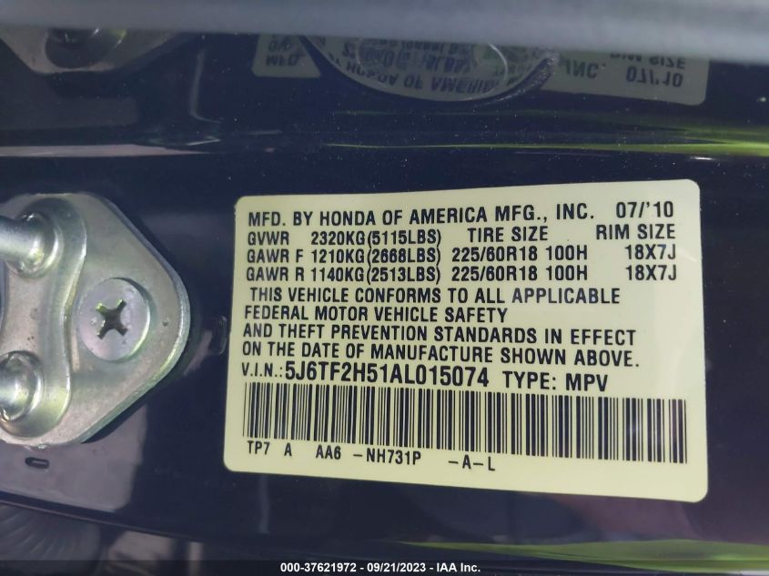 5J6TF2H51AL015074 2010 Honda Accord Crosstour Ex-L