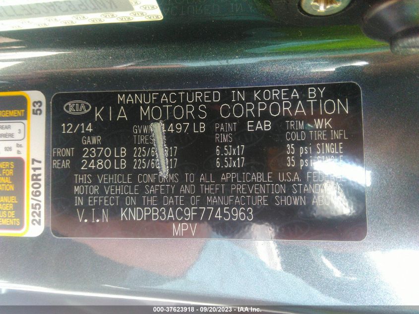 KNDPB3AC9F7745963 2015 Kia Sportage Lx