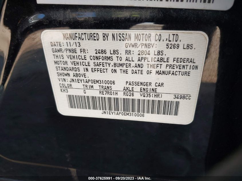 2014 Infiniti Q70H VIN: JN1EY1AP0EM310006 Lot: 37625991