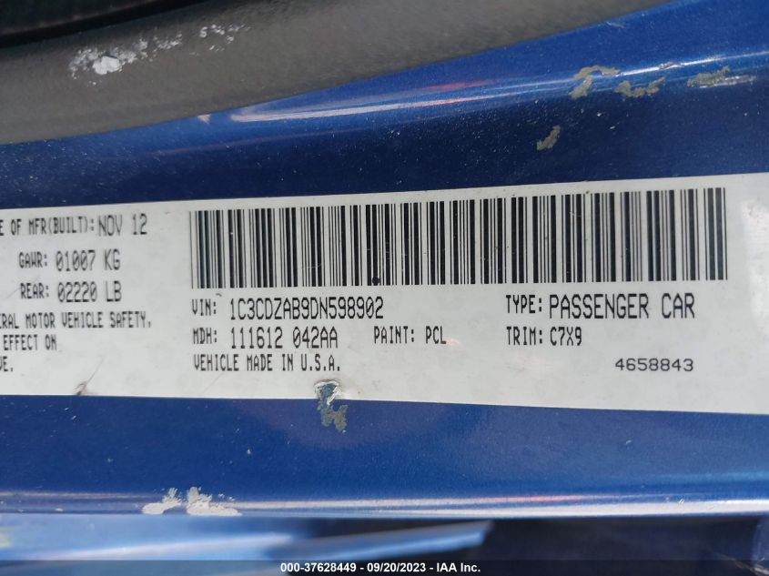 1C3CDZAB9DN598902 2013 Dodge Avenger Se