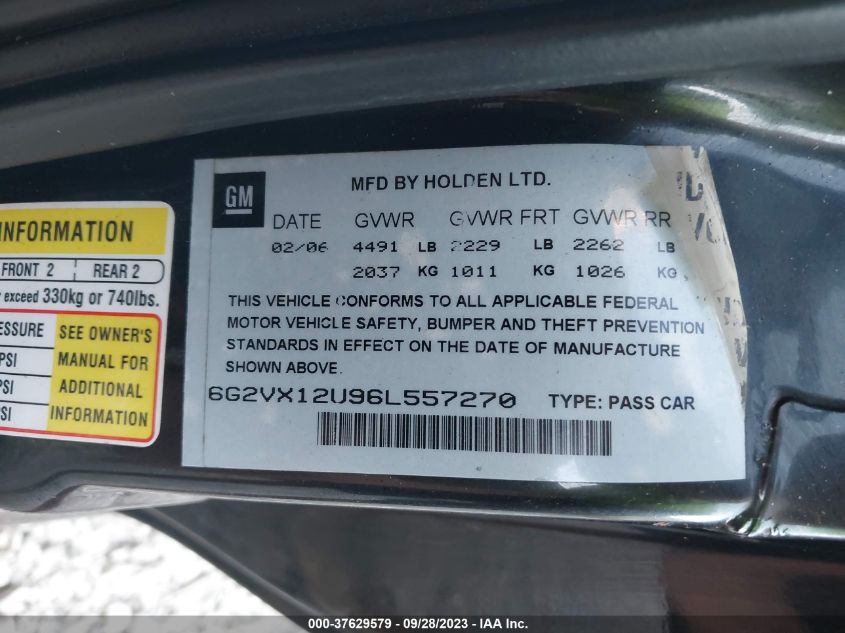 2006 Pontiac Gto VIN: 6G2VX12U96L557270 Lot: 37629579