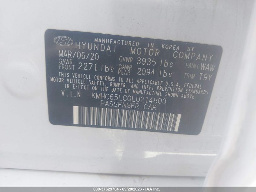 KMHC65LC0LU214803 2020 Hyundai Ioniq Hybrid Blue