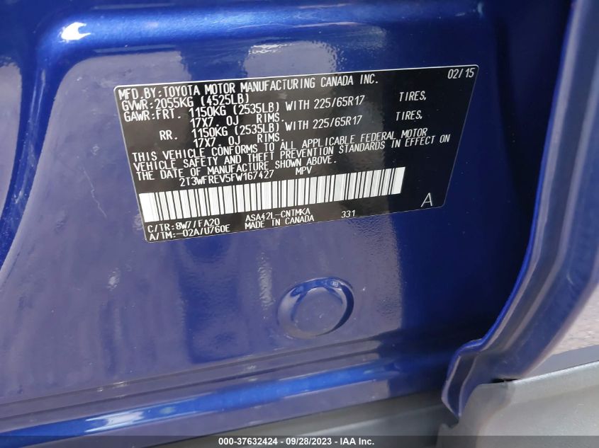 2T3WFREV5FW167427 2015 Toyota Rav4 Xle