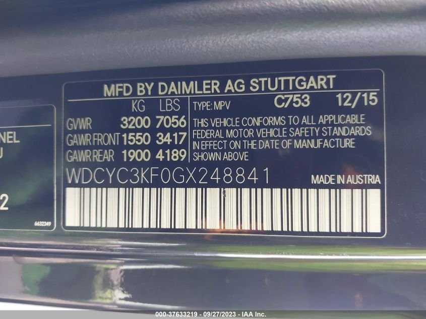 VIN WDCYC3KF0GX248841 2016 Mercedes-Benz G-Class, G... no.9