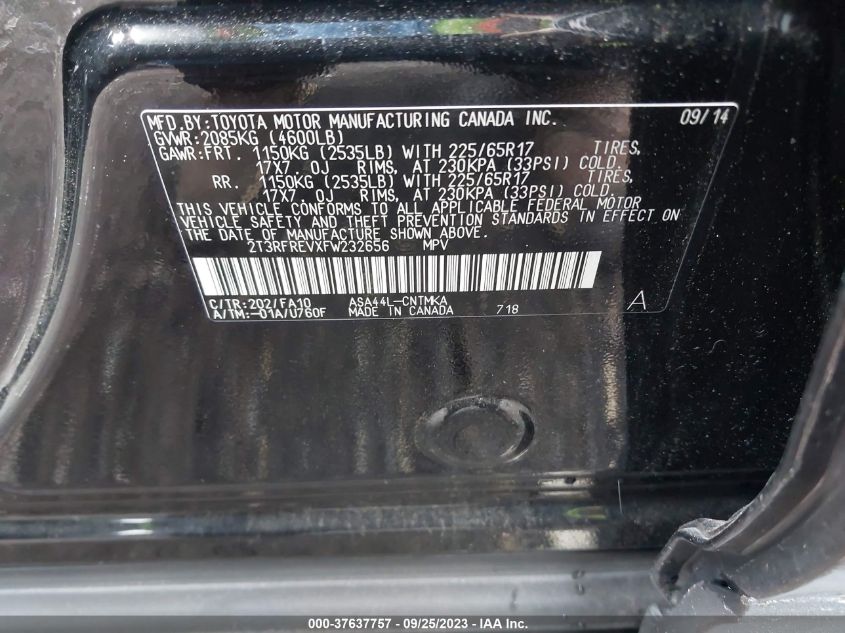 2T3RFREVXFW232656 2015 Toyota Rav4 Xle