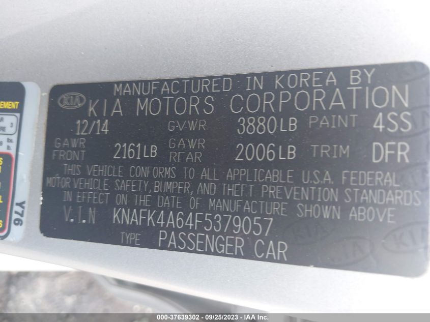 KNAFK4A64F5379057 2015 Kia Forte Lx