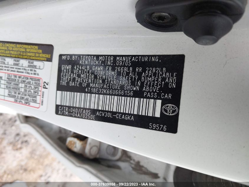 4T1BE32K66U666156 2006 Toyota Camry Xle/Se/Std/Le