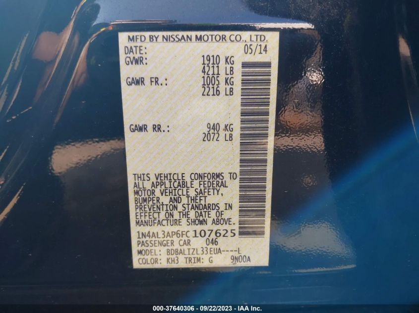 1N4AL3AP6FC107625 2015 Nissan Altima 2.5 Sv