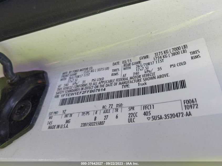 1FTEW1EF2FFB07614 2015 Ford F-150 Xlt/Xl/Lariat/Platinum